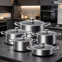 Set Peralatan Masak Stainless Steel Triply Anti Lengket Model Sarang Lebah Modern 22/26/30/34cm Panci Besar 30cm Panci Kecil Tutup Kaca