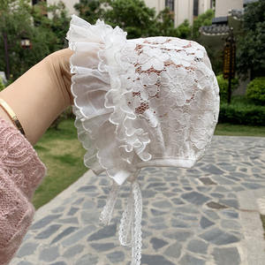 女の赤ちゃんボンネットアイレットレース帽子洗礼ボンネット幼児ワイドサイドビーニーキャップ日焼け防止 M020 - Product Image 1