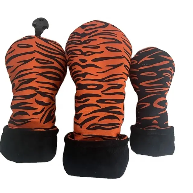 Kanvas Cetakan Harimau Golf Club Kepala Meliputi Driver Fairway Kayu Hybrid Headcovers Kustom