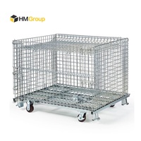 Conteneur en treillis métallique pliable robuste pour entrepôt et transport logistique avec roulettes