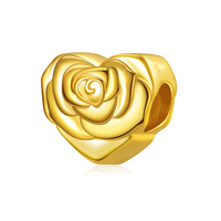 Breloques Pan Charms en argent plaqué or, perles en émail rose en forme de rose, compatibles avec les bracelets originaux, bijoux pour la Saint-Valentin, pour petite amie, Berluque