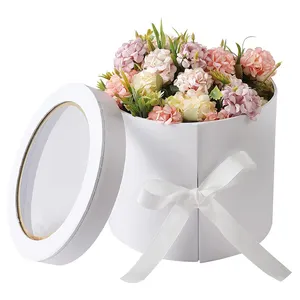 Özel pembe baskı kağıt karton düğün hediyesi lüks yuvarlak gül çiçek kapaklı kutu hediye paketleme
