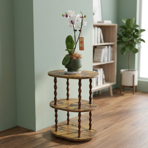 Soporte rústico de madera de tres niveles para plantas, forma redonda, estante de almacenamiento duradero para sala de estar, soporte decorativo para macetas - Product Image 2