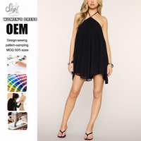Robe Courte Fluide Personnalisée pour Femme, Col Halter, Dos Nu, Sans Manches, en Mousseline, Style Swing, Élégante, Décontractée, pour Fête
