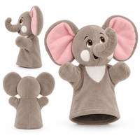Marionnette éléphant brodée en peluche douce avec doublure en maille pour anniversaire et jeux d'imitation - Jouet d'interaction parent-enfant