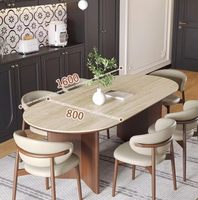 Table à manger en pierre frittée de style mid-century, table ovale rétro en bois massif pour la maison, décoration française de luxe léger