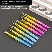 Pinset Bulu Mata Logam Anti-Statis Warna Gradasi Profesional, Alat Pembuat Kipas Volume Akurasi Tinggi untuk Salon Kecantikan