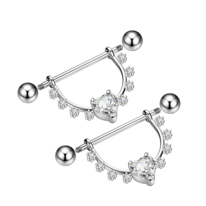 Set de 10 Pares de Piercings para Pezón de Acero Inoxidable 316L Plateado para Niños, con un Corazón y Ocho Circonitas, Bonito Regalo - Product Image 1