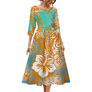 Yeni tasarım Premium polinezya Elei kabile tasarım özel kişilik moda kadınlar uzun kollu pileli elbise - Product Image 3