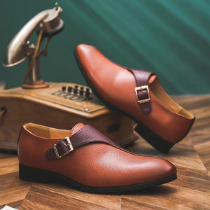 Chaussures en cuir à enfiler de haute qualité, fabriquées par des artisans, chaussures habillées professionnelles pour affaires, mariage, confortables, respirantes, imperméables, avec soutien de la voûte plantaire - Product Image 1