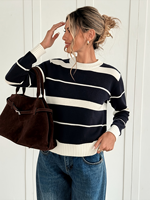 Suéter de Punto con Cuello Redondo a Rayas para Mujer, Ropa Casual Diaria, Suéter de Punto por Computadora, Personalizable