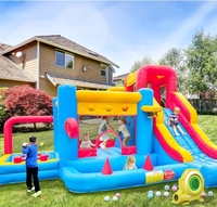 Château gonflable commercial en PVC 16x16x10FT avec toboggan, piscine à balles, mur d'escalade et souffleur pour fêtes d'enfants