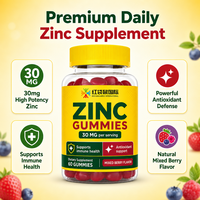 Gummies au Zinc 30 mg par Portion Saveur Baies Mixtes OEM Personnalisé Marque Privée Supplément Qualité Supérieure Atelier Propre 60 Gummies