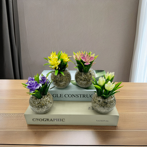 Petite plante et fleurs artificielles en verre vert pour la <span class=keywords><strong>d</strong></span>écoration intérieure <span class=keywords><strong>D</strong></span>éco verte - Product Image 2
