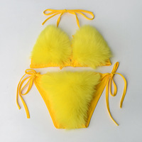 Maillot de bain sexy en fausse fourrure de renard, ensemble bikini décoratif en fourrure avec soutien-gorge et string, personnalisation prise en charge