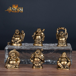 Figurines de Maitreya porte-bonheur en résine, style Feng Shui chinois doré, mini statues de <span class=keywords><strong>Bouddha</strong></span> riant en jade vert, lot de 6 - Product Image 4