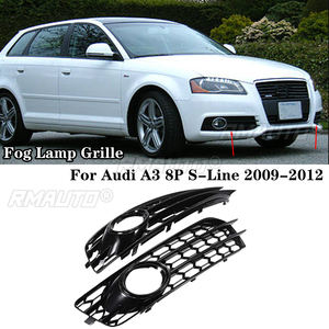 2 pièces de feux antibrouillard avant pour Audi A3 8P S-Line 2009-2012, grille de phare, grille de protection, maille chromée argentée, noir brillant - Product Image 1
