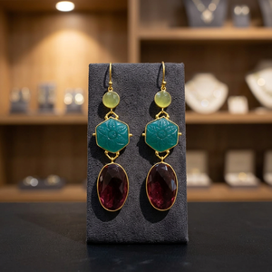 Nouvelle Arrivée Boucles d'Oreilles Pendantes Artisanales en Laiton Doré Plaqué Or avec Rubis Doré, Bijoux Ethniques de Jaipur avec Pierres Précieuses pour Fiançailles - Product Image 2