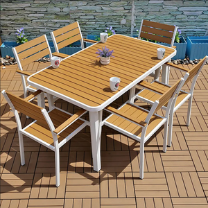 Meubles de restaurant d'<span class=keywords><strong>extérieur</strong></span> modernes résistants aux intempéries, <span class=keywords><strong>chaise</strong></span> et table de salle à manger <span class=keywords><strong>en</strong></span> plastique et <span class=keywords><strong>bois</strong></span> pour patio - Product Image 2