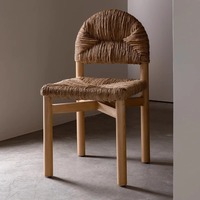 Chaise de salle à manger Grace Modern Nordic Retro en bois massif avec dossier tissé en herbe à l'eau Meubles de maison en PU pour le salon de loisirs