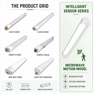Smart Motion <b>Sensor</b> LED Tri-proof <b>Light</b> Auto on Off Parking Garage LED Linear <b>Light</b> AC220-240V Batten Fixture - Product Image 2