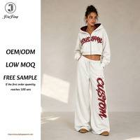 Survêtement quotidien pour femme, blanc, avec imprimé graffiti contrastant et lettres, sweat à capuche court zippé, style décontracté, direct usine