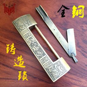Antique Brass Padlock Rectangular Chinese Retro Style Single Lever <b>Locking</b> <b>Cabinet</b> Box Home Use - Product Image 1
