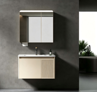 Mueble de Baño Moderno Minimalista con Espejo Inteligente, Lavabo de Cerámica Montado en la Pared, Almacenamiento para Hotel y Hogar, Aluminio Aeronáutico 6063