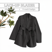 Blazer décontracté Hedus Sports pour femme, style coréen, automne-printemps, à bouton unique, col en V, veste de costume, motif uni, tissé 100%