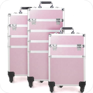 4 In 1 Professionele Grote Harde Aluminium Cosmetische <span class=keywords><strong>Rolling</strong></span> Travel Kapper Case Afsluitbare <span class=keywords><strong>Trolley</strong></span> Make Trein Met Wielen - Product Image 5