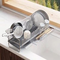 Égouttoir à vaisselle multifonctionnel vintage en acier inoxydable avec grande capacité de rangement pour bols et baguettes, à placer derrière les portes/sur les murs, plateau de cuisine