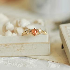 Conjunto de Joyería con Anillo y Colgante Geométrico Retro Exquisito de Granate Naranja Natural, Chapado en Oro de 18K, Estilo Vintage para Mujer - Product Image 4