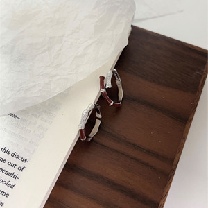 S925 Sterling Silver Bamboo <b>Ring</b> Red Enamel Channel Setting Unisex Everyday Wear Jewelry - Product Image 3