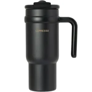 LePresso Coffee Mug Stainless Steel <b>Straw</b> 900mL Capacity Durable Stainless Steel Material Dual <b>Drink</b> Mode Lightweight Black - Product Image 1