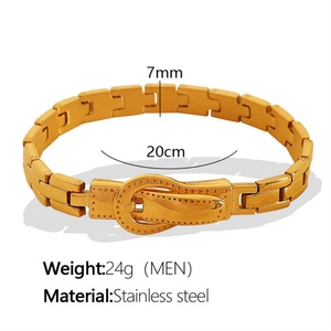 Bracelets rétro unisexes en acier inoxydable doré, bijoux tendance - Product Image 6