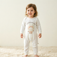En gros, Combinaison bébé en coton doux à épaules tombantes, manches longues, imprimé ours, entrejambe à boutons-pression, pour usage quotidien