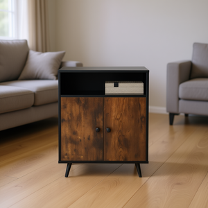 Caja de arena para gatos industrial, estilo rústico, color marrón, 100 L, entrada y compartimento abierto, de bambú y madera, operación manual - Product Image 2