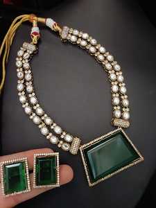 Conjunto AD Polki con Piedra Monalisa, Combinación de Traje a Juego, Collar y Aretes para Boda - Product Image 2