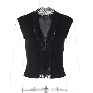 Nuovi Arrivi Channel 2026: Top in Pizzo con Maniche a Cappuccio per Donne, Scollo a V Profondo, Bottoni Frontali, Sexy, Aderente, per Uscite - Product Image 4
