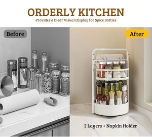 360 Rotating <b>Spice</b> <b>Rack</b> With Paper Towel Holder 2-Tier Countertop Lazy Susan <b>for</b> Seasoning Bottles <b>Jars</b> - Product Image 5