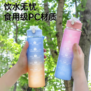 Botella de agua de plástico recargable de 600 ml con pajita y asa para uso deportivo al aire libre - Product Image 5