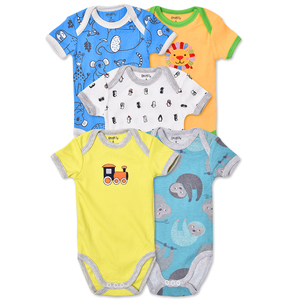 Pakaian uniseks bayi musim panas 100% katun baru lahir desain campuran set Romper bayi 5 potong - Product Image 6