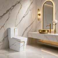 Toilette monobloc en marbre à motifs, WC carré en céramique avec élégant design veiné or pour salle de bain
