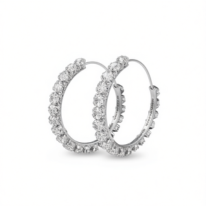 Orecchini a Cerchio HUGU-OWO Queen Placcati in Oro Bianco con Cristalli Rotondi Incastonati, Gioielli Classici da Festa per Donna - Product Image 1