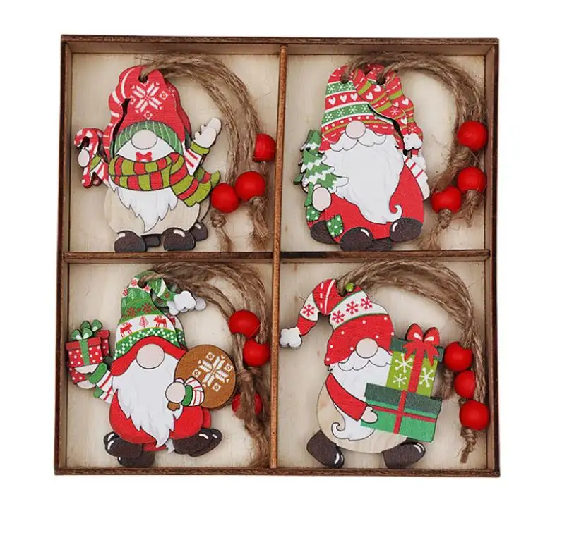 Adornos colgantes de madera para Navidad, etiquetas colgantes de muñeco de Papá Noel, arte artesanal, decoración de árbol de Navidad, chimenea