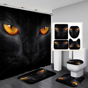 4 pezzi carino gatto nero occhi graduali tenda da doccia per il bagno - Product Image 2
