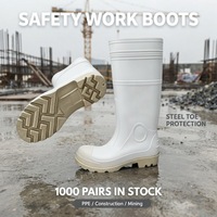 Bottes de sécurité blanches pour hommes, hauteur genou, avec protection d'embout en acier durable et semelle antidérapante - En stock et livraison rapide