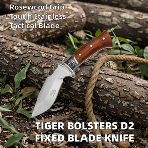 Couteau tactique fixe Tiger Bolsters, lame en acier inoxydable D2, manche en bois de rose, durable, utilitaire, pour bricolage et extérieur, 4 mm - Product Image 2