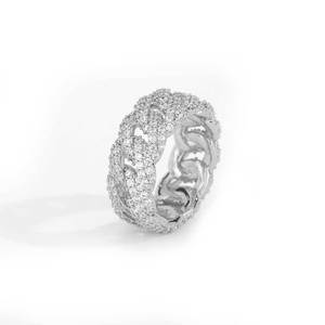 Bague Moissanite Cuban Link Gonflée 10mm en Argent 925 Plaqué Or PVD Entièrement Incrustée, Style Hip Hop, Testeur de Diamant B2B, pour Hommes - Vente en Gros - Product Image 4