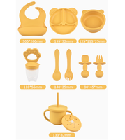 Ensemble de vaisselle en silicone pour bébé, forme animale, assiette, bol, bavoir, tasse, cuillère, fourchette, réutilisable, pour enfants, vente en gros
